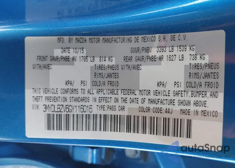 2016 Scion Ia from USA, damaged, VIN 3MYDLBZV6GY116016